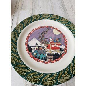 Homer Laughlin turano sleigh scene reindeer green 12-in dinner plate Xmas